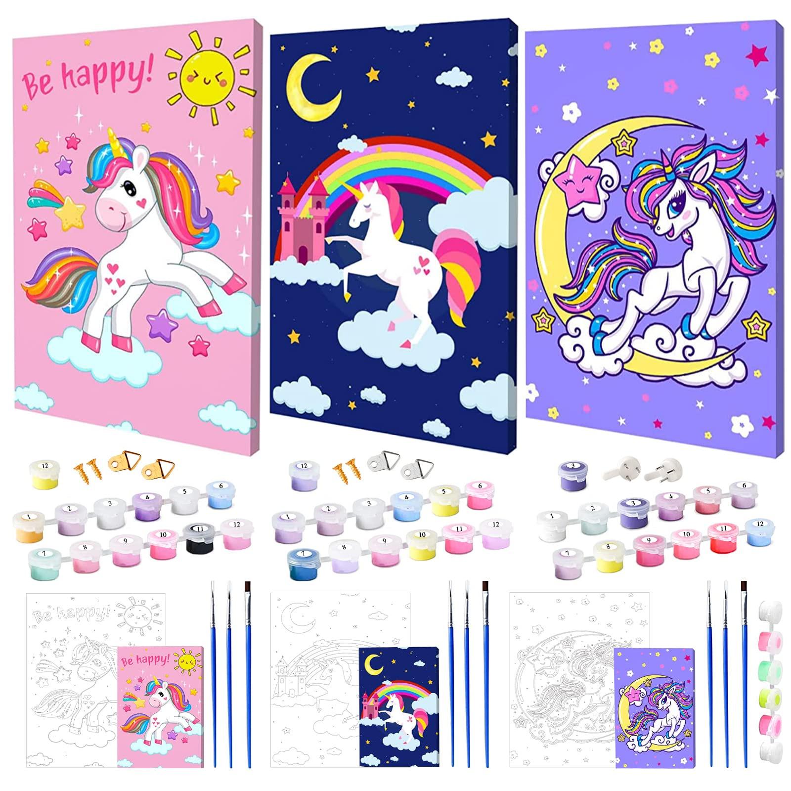 Activity-board  Paint by Numbers Kids Unicorn, Colorful Unicorn World, Girls Paint by Numbers craft set with brushes and acrylic paint. 