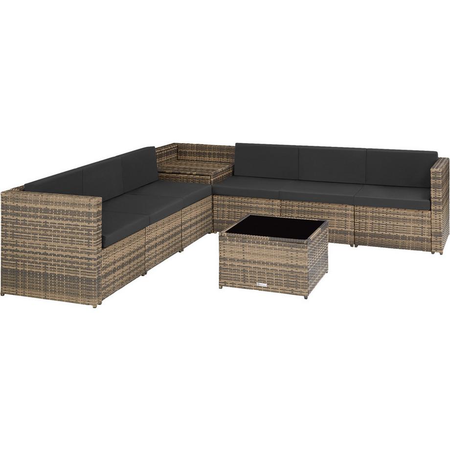 Tectake Rattan Lounge Set 9pcs - Modular UV-Resistant Polyrattan, Outdoor Furniture, Cushions, Weatherproof  
