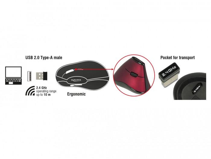 DeLock  12528 mouse Mano destra RF Wireless Ottico 1000 DPI 