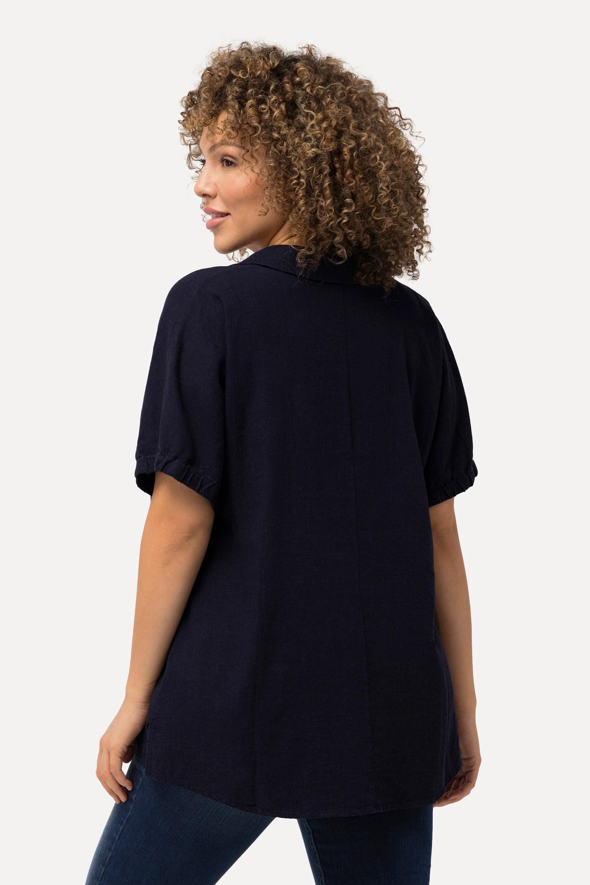 Ulla Popken  Blusa dal taglio oversize in misto lino con scollo a V e mezze maniche 