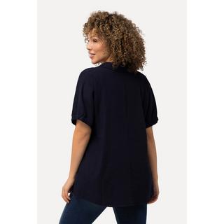 Ulla Popken  Bluse, Leinenmix, Oversized, V-Ausschnitt, Halbarm 