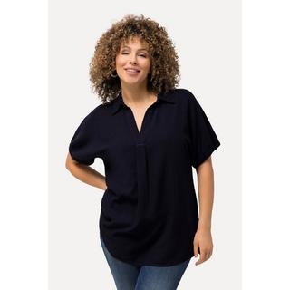 Ulla Popken  Bluse, Leinenmix, Oversized, V-Ausschnitt, Halbarm 