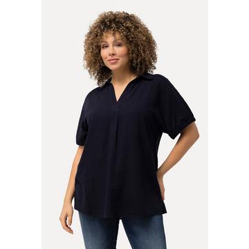 Blusa dal taglio oversize in misto lino con scollo a V e mezze maniche