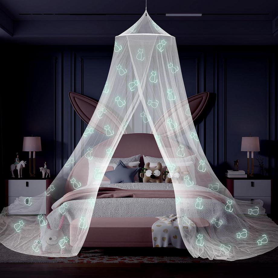 Kinderzimmer Baldachin für Mädchen - Katzenmuster Kinderbetthimmel für Hausbett und Einzelbett