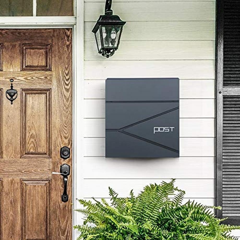 Pricenet  Moderna cassetta postale grigio antracite con coperchio e supporto a chiusura rallentata 