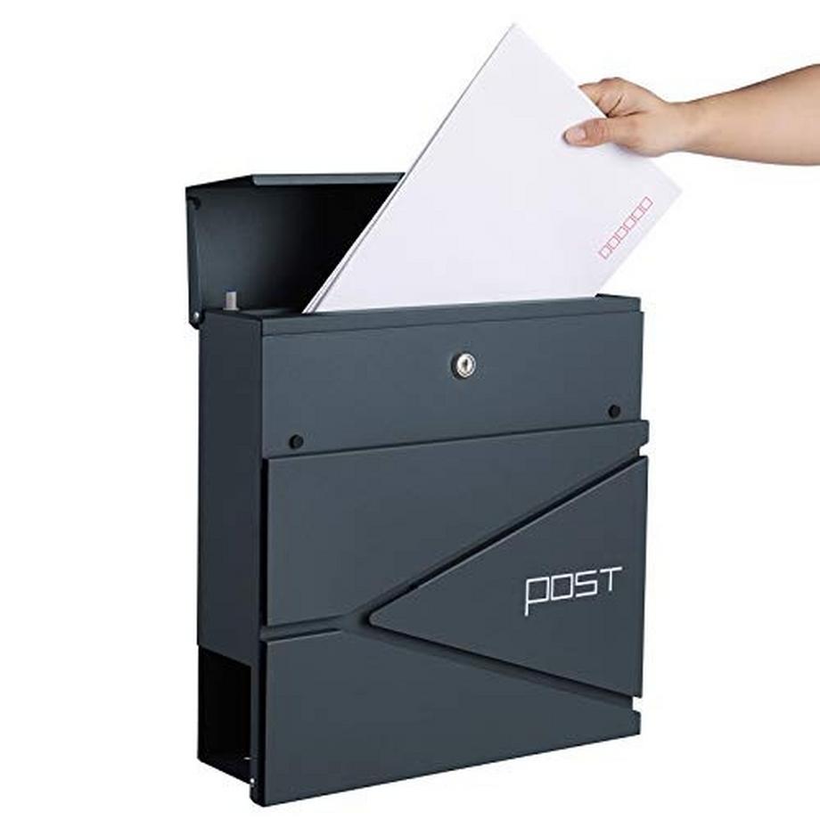 Pricenet  Moderna cassetta postale grigio antracite con coperchio e supporto a chiusura rallentata 