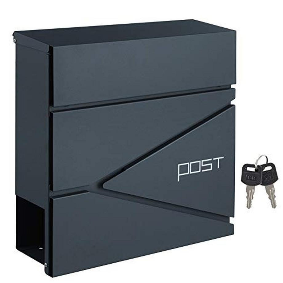 Pricenet  Moderna cassetta postale grigio antracite con coperchio e supporto a chiusura rallentata 
