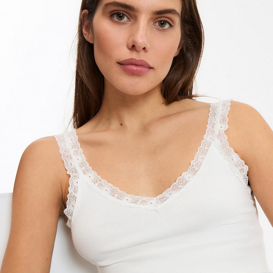 La Redoute Collections Top con scollo a V e dettagli in pizzo  
