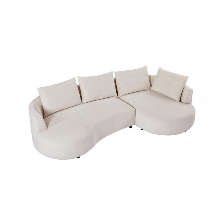 Canapé d'angle droit en velours texturé beige LOUSADO