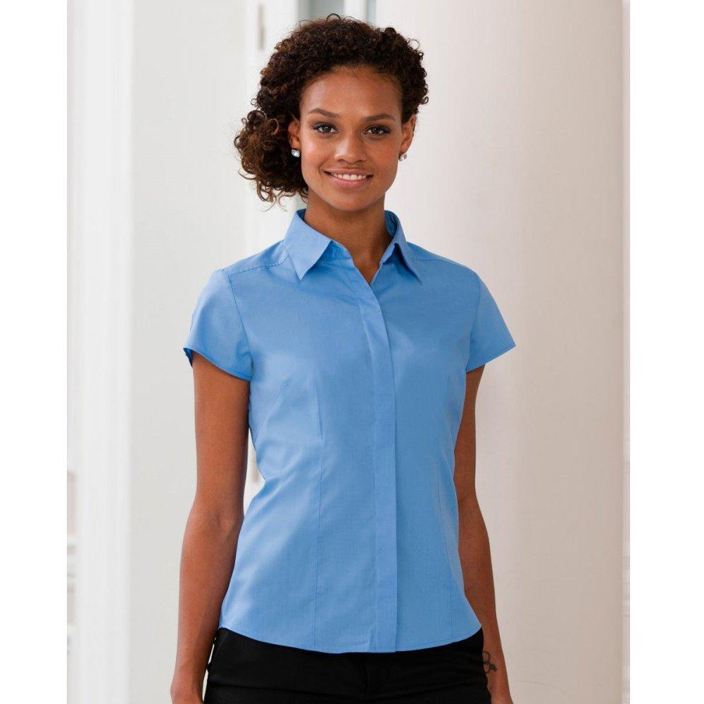 Russell  Collection Easy Care Fitted Poplin Bluse, kurzarm 