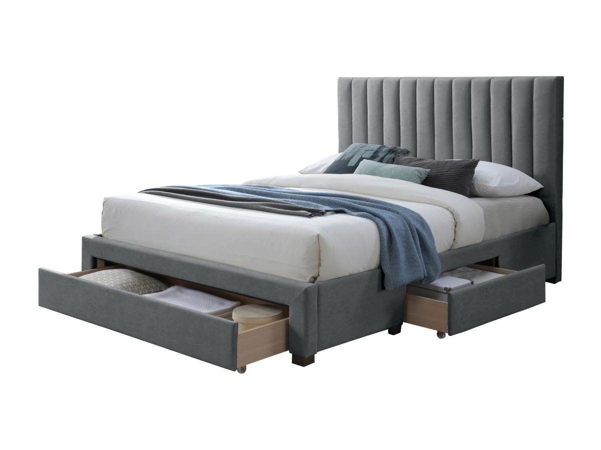 Vente-unique Letto con 3 cassetti 160 x 200 cm Tessuto Grigio - LIAKO  