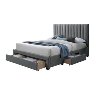 Vente-unique Letto con 3 cassetti 160 x 200 cm Tessuto Grigio - LIAKO  