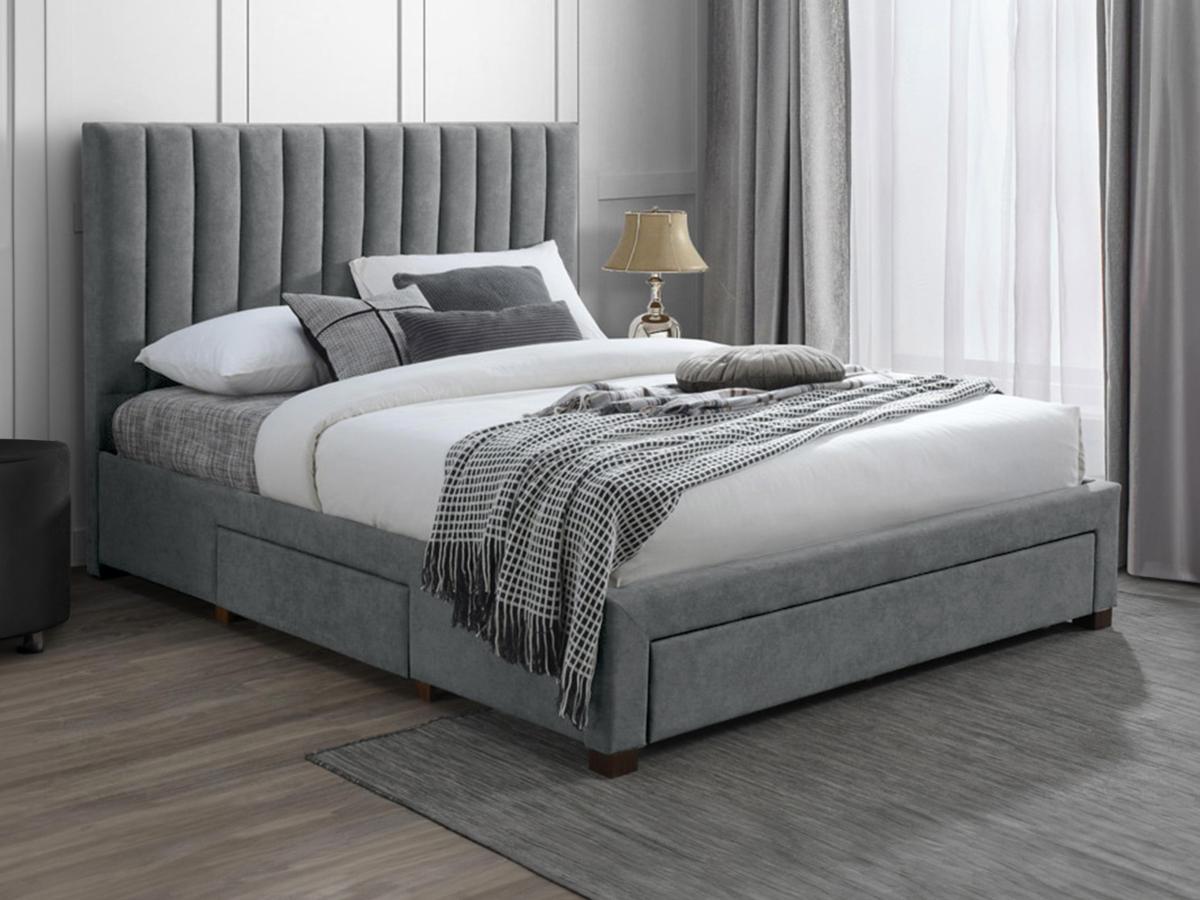 Vente-unique Letto con 3 cassetti 160 x 200 cm Tessuto Grigio - LIAKO  