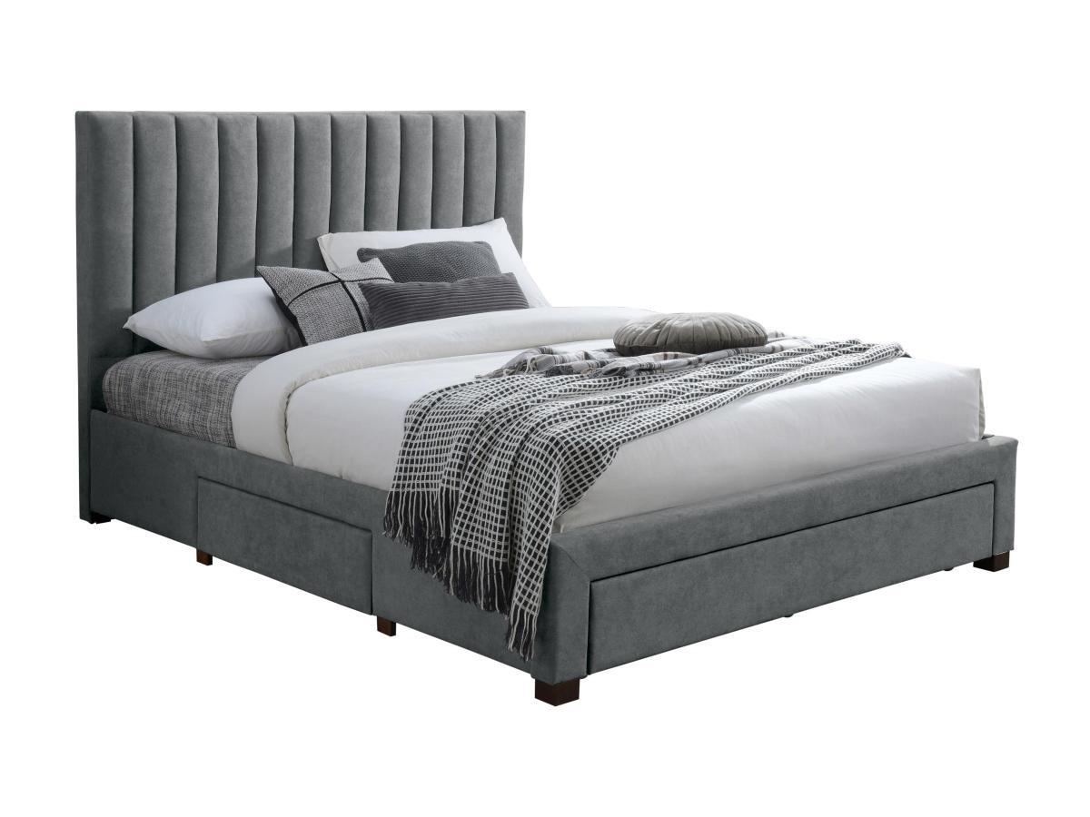 Vente-unique Letto con 3 cassetti 160 x 200 cm Tessuto Grigio - LIAKO  