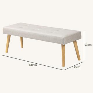 Northio Banc, banc rembourré aspect lin, surpiqûres de boutons, banc de lit avec pieds en bois pour chambre à coucher, salon, couloir, 120 x 41 x 43 cm, crème  