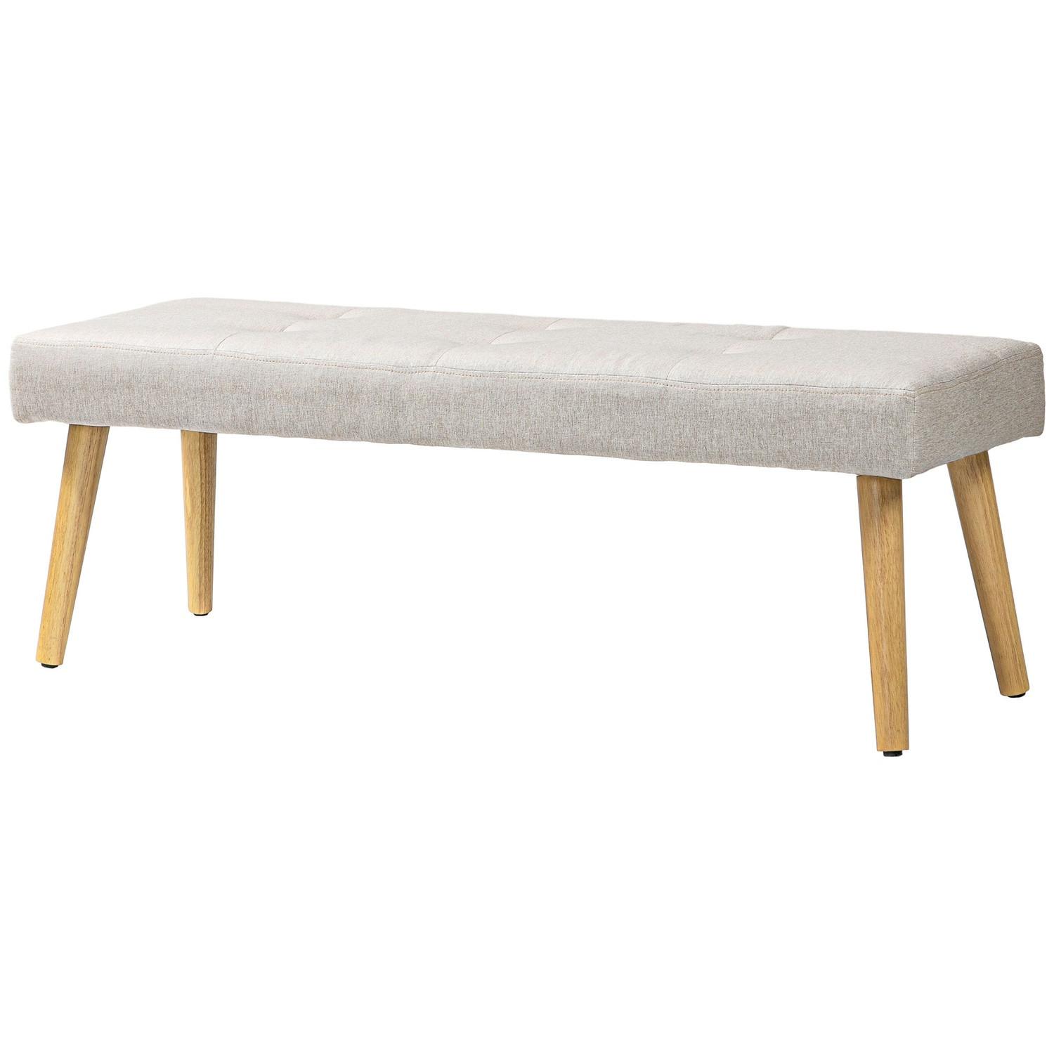 Northio Banc, banc rembourré aspect lin, surpiqûres de boutons, banc de lit avec pieds en bois pour chambre à coucher, salon, couloir, 120 x 41 x 43 cm, crème  