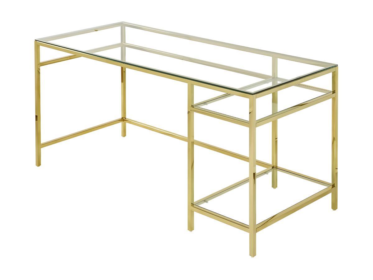 Vente-unique Schreibtisch mit 2 Ablagen Glas Stahl Goldfarben TIZIO  