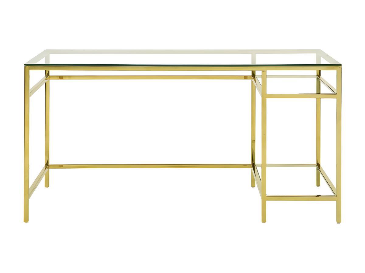 Vente-unique Schreibtisch mit 2 Ablagen Glas Stahl Goldfarben TIZIO  