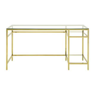 Vente-unique Schreibtisch mit 2 Ablagen Glas Stahl Goldfarben TIZIO  