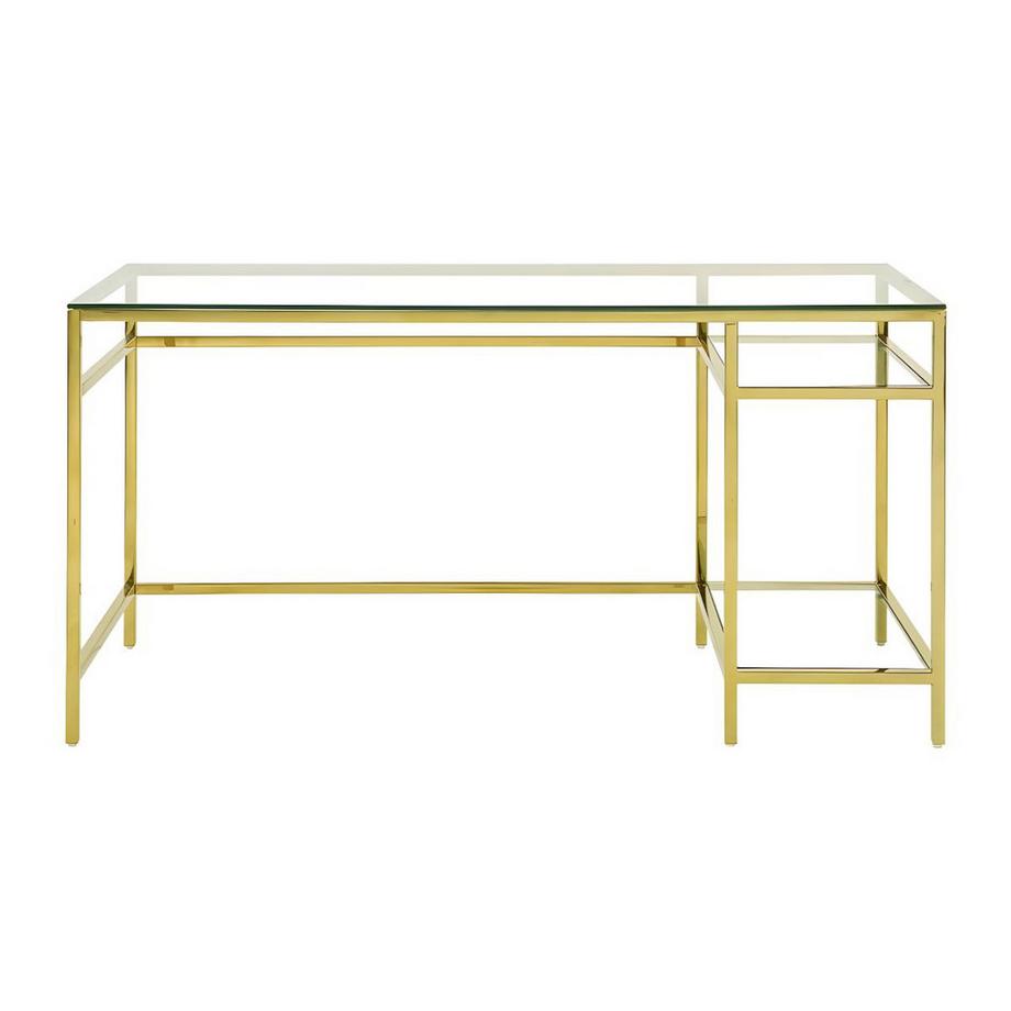 Vente-unique Scrivania con 2 scaffali Vetro temperato e Acciaio Dorato TIZIO  