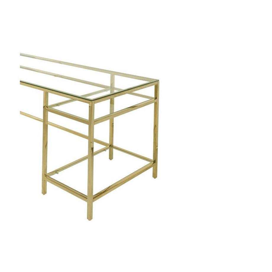 Vente-unique Scrivania con 2 scaffali Vetro temperato e Acciaio Dorato TIZIO  