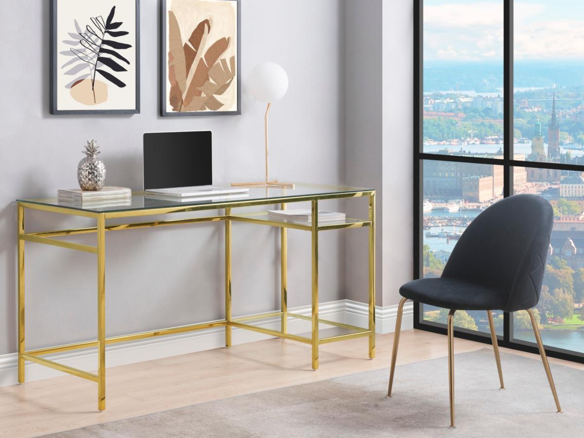 Vente-unique Schreibtisch mit 2 Ablagen Glas Stahl Goldfarben TIZIO  