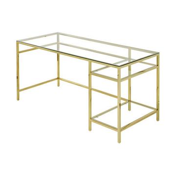 Schreibtisch mit 2 Ablagen Glas Stahl Goldfarben TIZIO