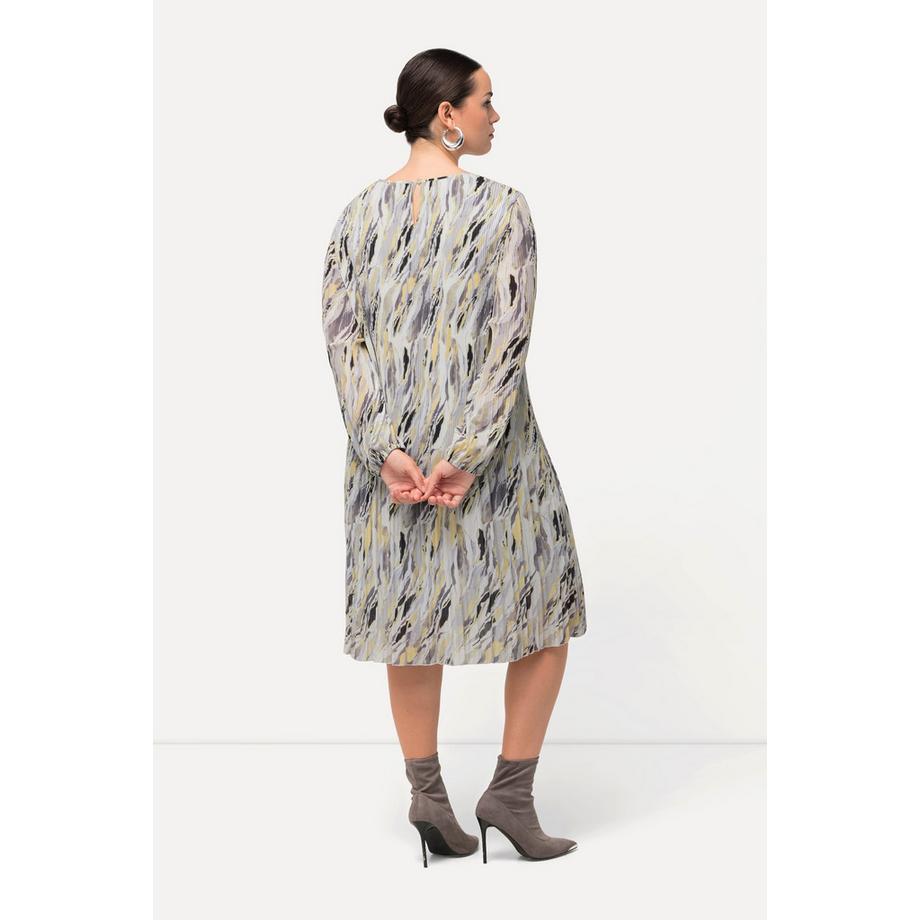 Ulla Popken Plissee Marmordruck Godet Langarm Kleid  