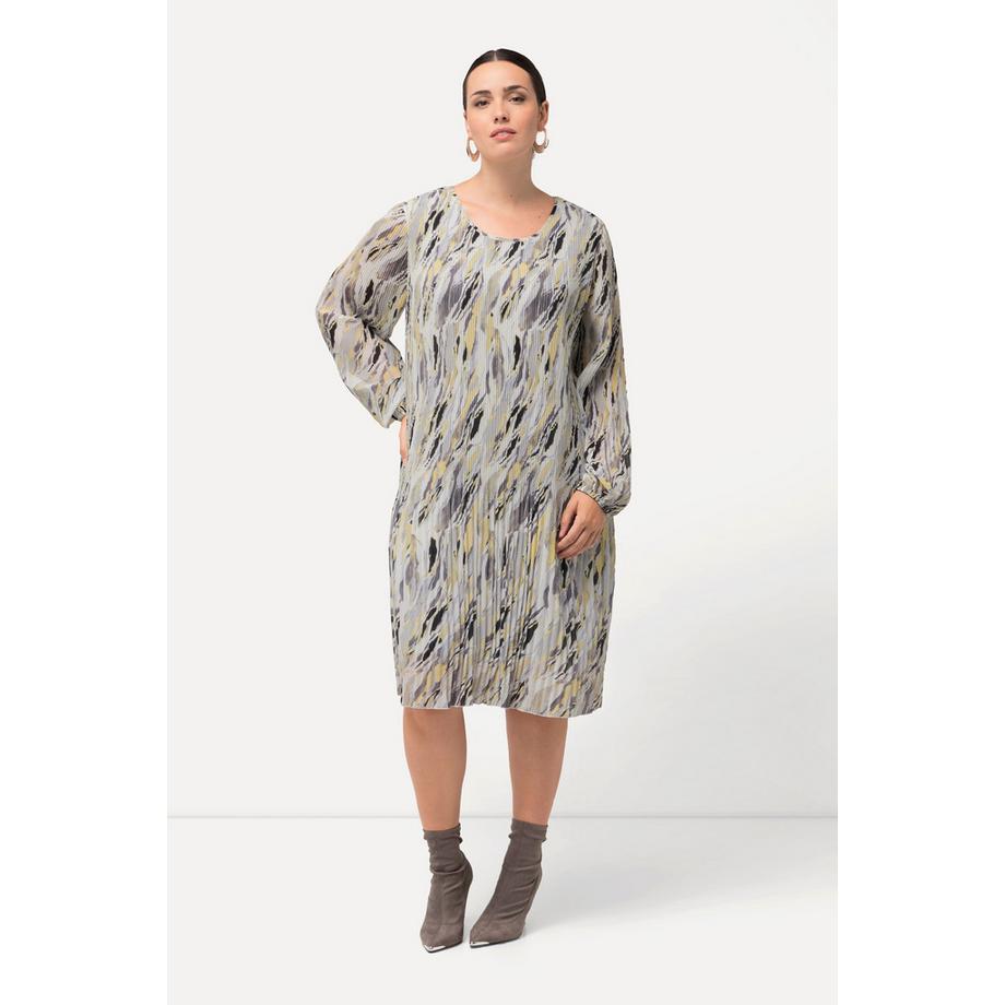 Ulla Popken Plissee Marmordruck Godet Langarm Kleid  