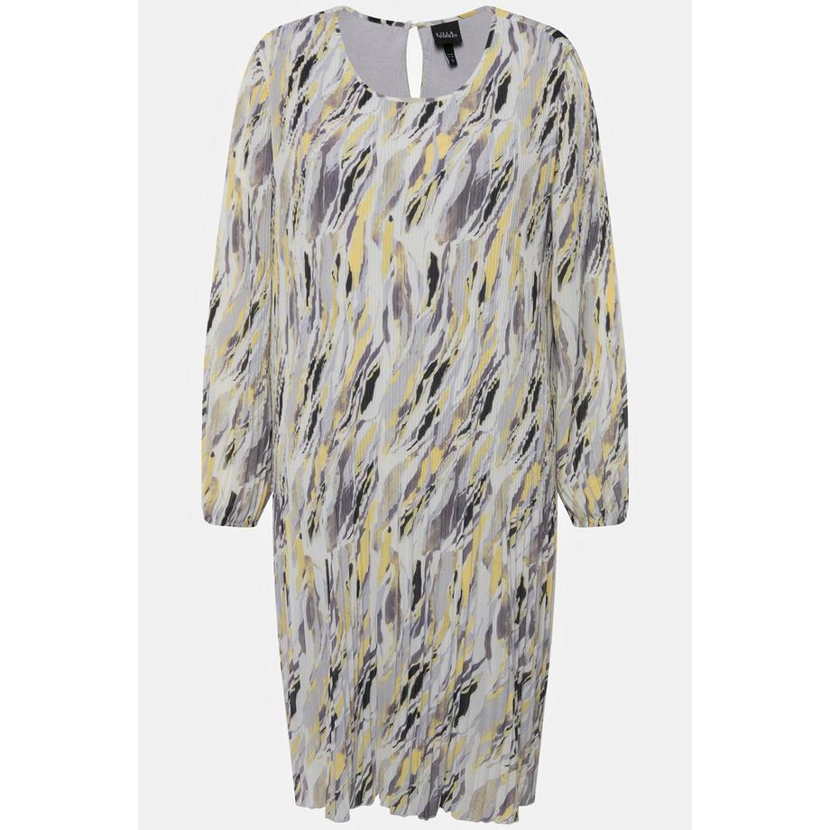 Ulla Popken Plissee Marmordruck Godet Langarm Kleid  
