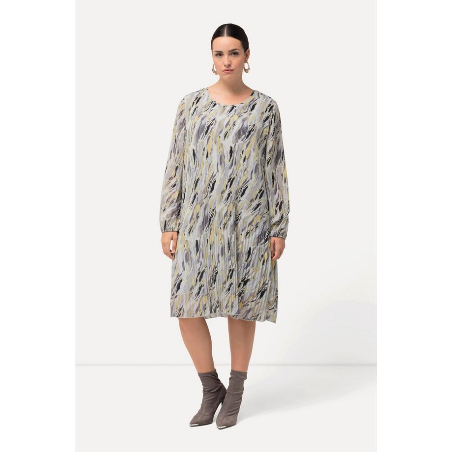 Ulla Popken Plissee Marmordruck Godet Langarm Kleid  