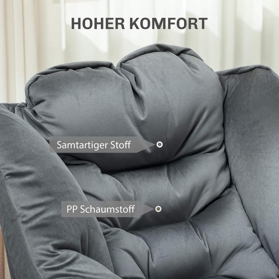 Northio Sessel Wohnzimmer Loungesessel Gepolstert Relaxsessel mit Seitentasche, Stahlbeine Polstersessel mit Samtoptik, Einzelsessel für Schlafzimmer, Grau Aosom  
