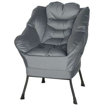 Fauteuil de Salon Chaise de Salon Chaise de Relaxation rembourrée avec Poche latérale Pieds en Acier Chaise rembourrée Aspect Velours Chaise Simple pour Chambre à Coucher Gris Aosom