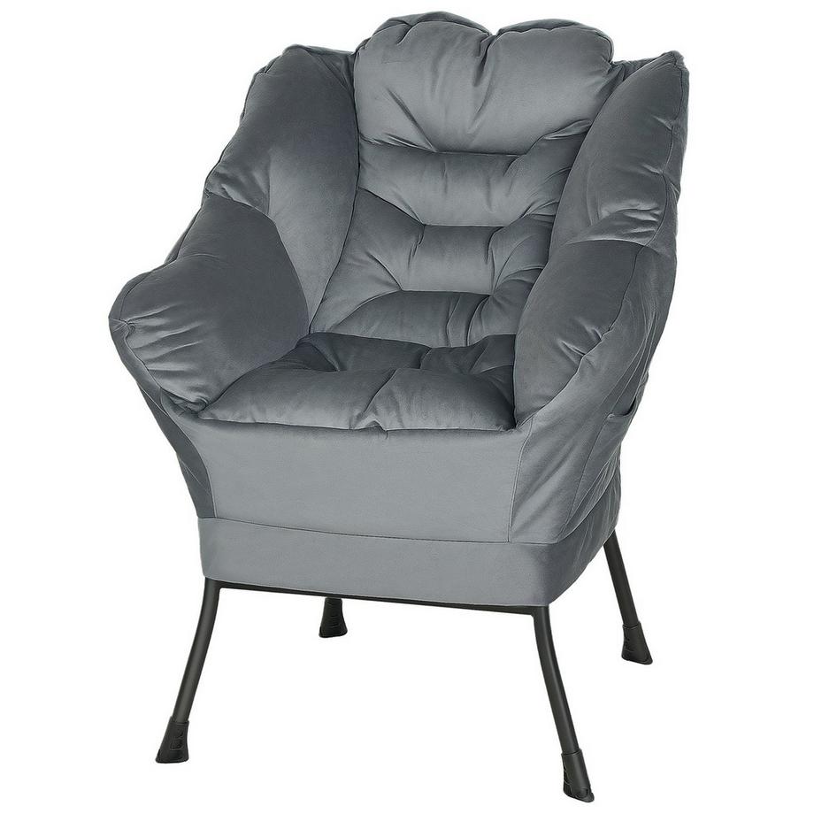 Northio Sessel Wohnzimmer Loungesessel Gepolstert Relaxsessel mit Seitentasche, Stahlbeine Polstersessel mit Samtoptik, Einzelsessel für Schlafzimmer, Grau Aosom  