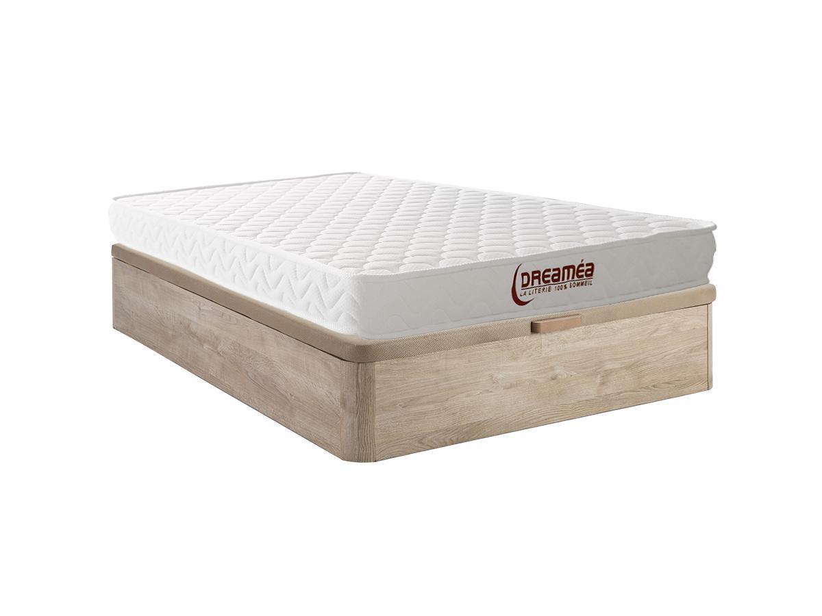 Vente-unique Ensemble 140 x 190 cm sommier coffre naturel clair + matelas mémoire de forme ép.15cm - PELOPS de DREAMEA  