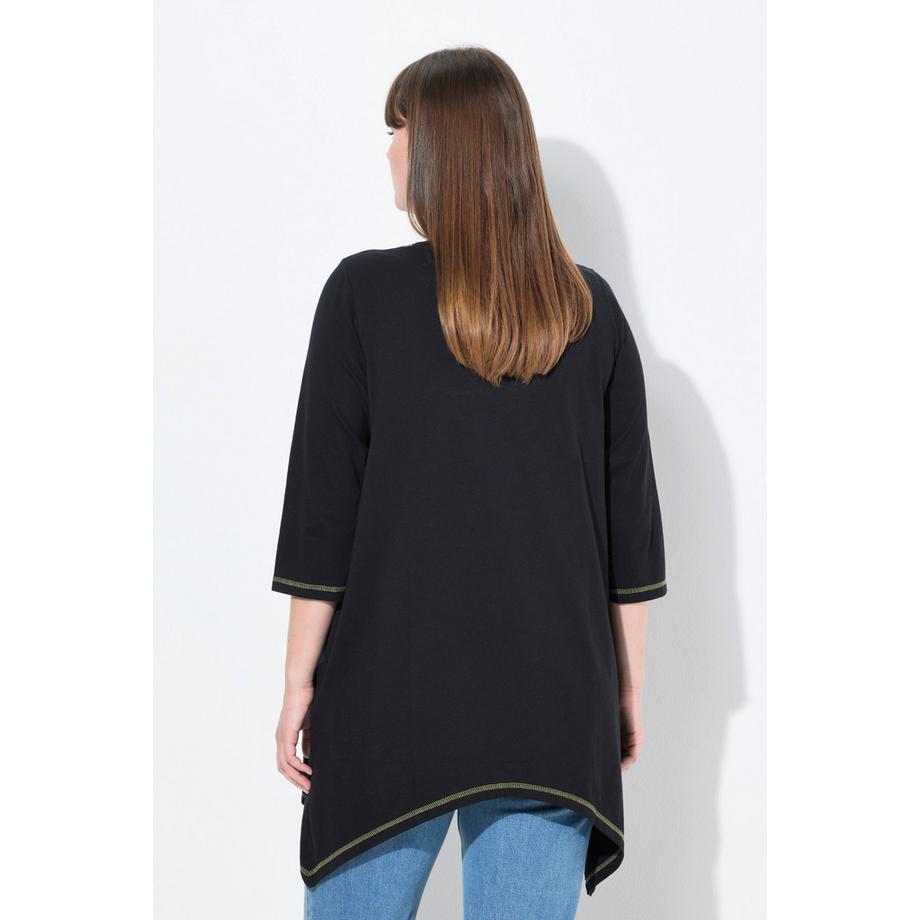 Ulla Popken Broderie Coupe Évasée Col Rond Manches 3/4 T-shirt  