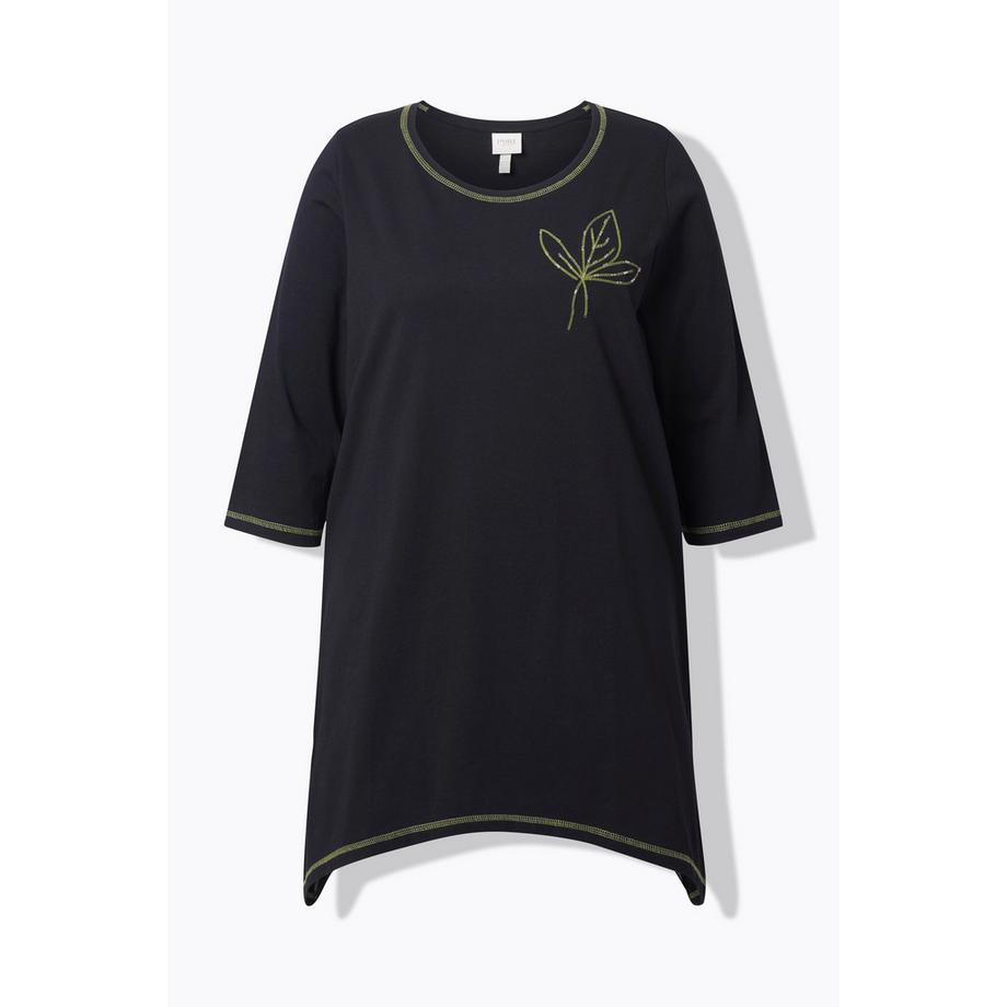 Ulla Popken Broderie Coupe Évasée Col Rond Manches 3/4 T-shirt  