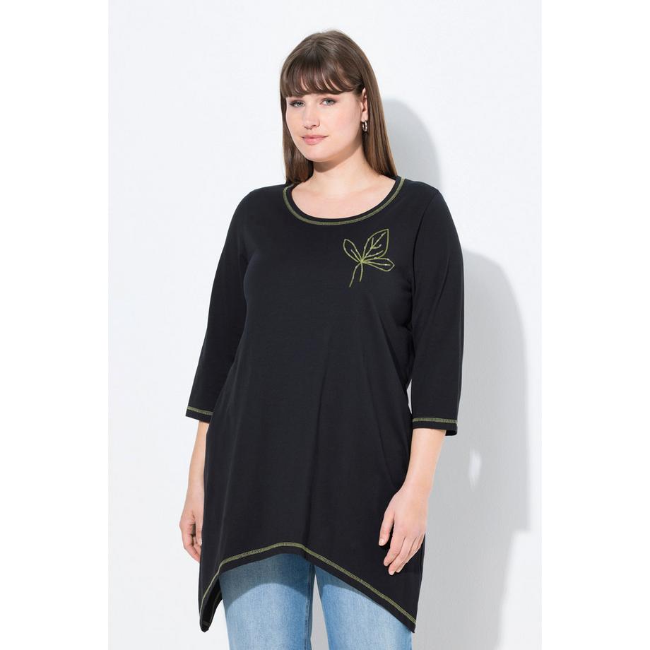 Ulla Popken Broderie Coupe Évasée Col Rond Manches 3/4 T-shirt  