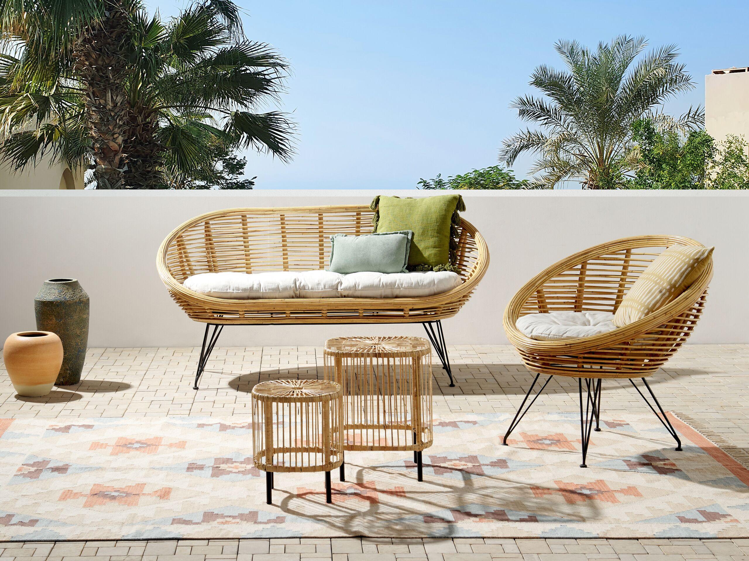 Beliani Lounge Set mit Tisch aus Rattan Boho MARATEA/CESENATICO  