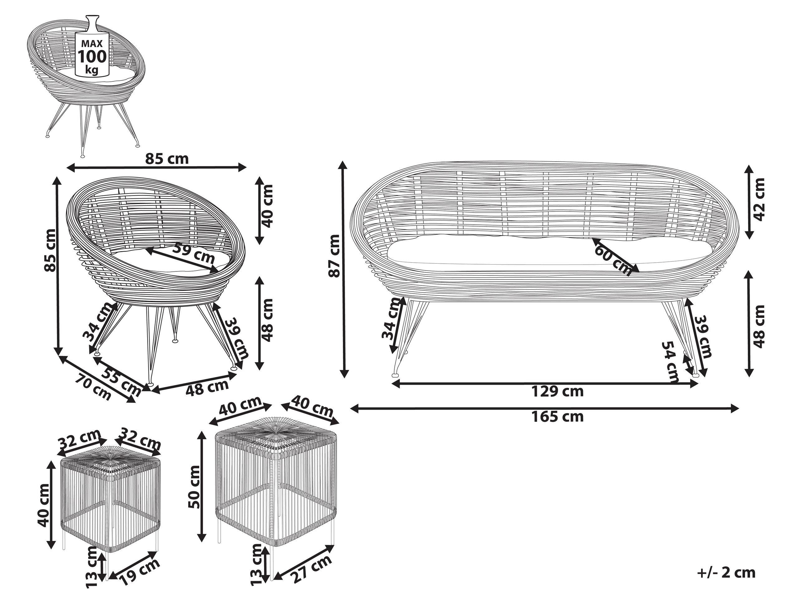 Beliani Lounge Set mit Tisch aus Rattan Boho MARATEA/CESENATICO  