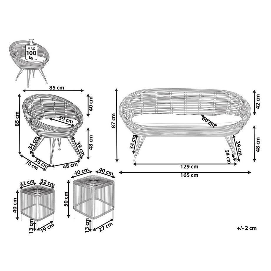 Beliani Set divani con tavolino en Rattan Mediterraneo MARATEA/CESENATICO  
