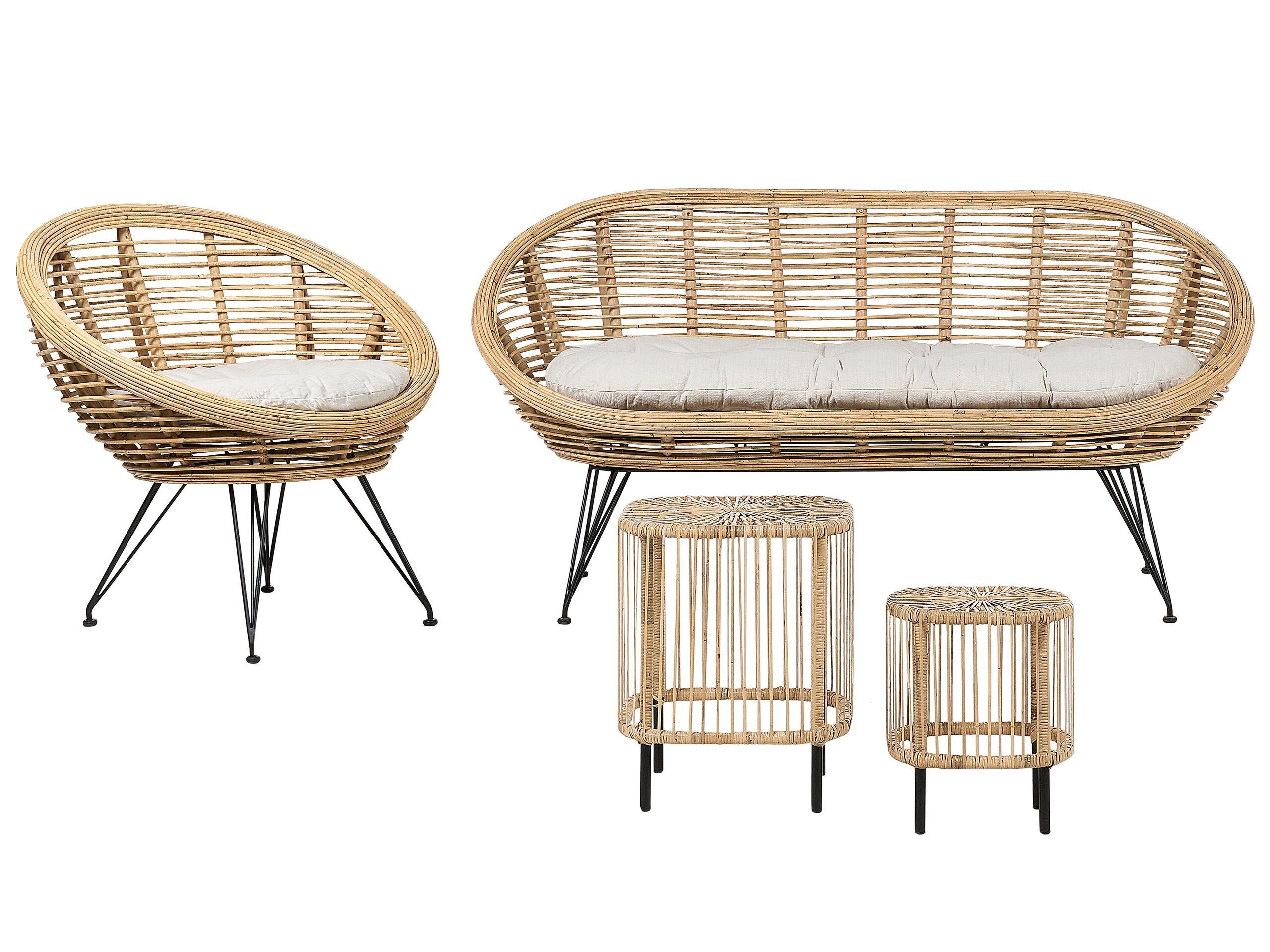 Beliani Lounge Set mit Tisch aus Rattan Boho MARATEA/CESENATICO  