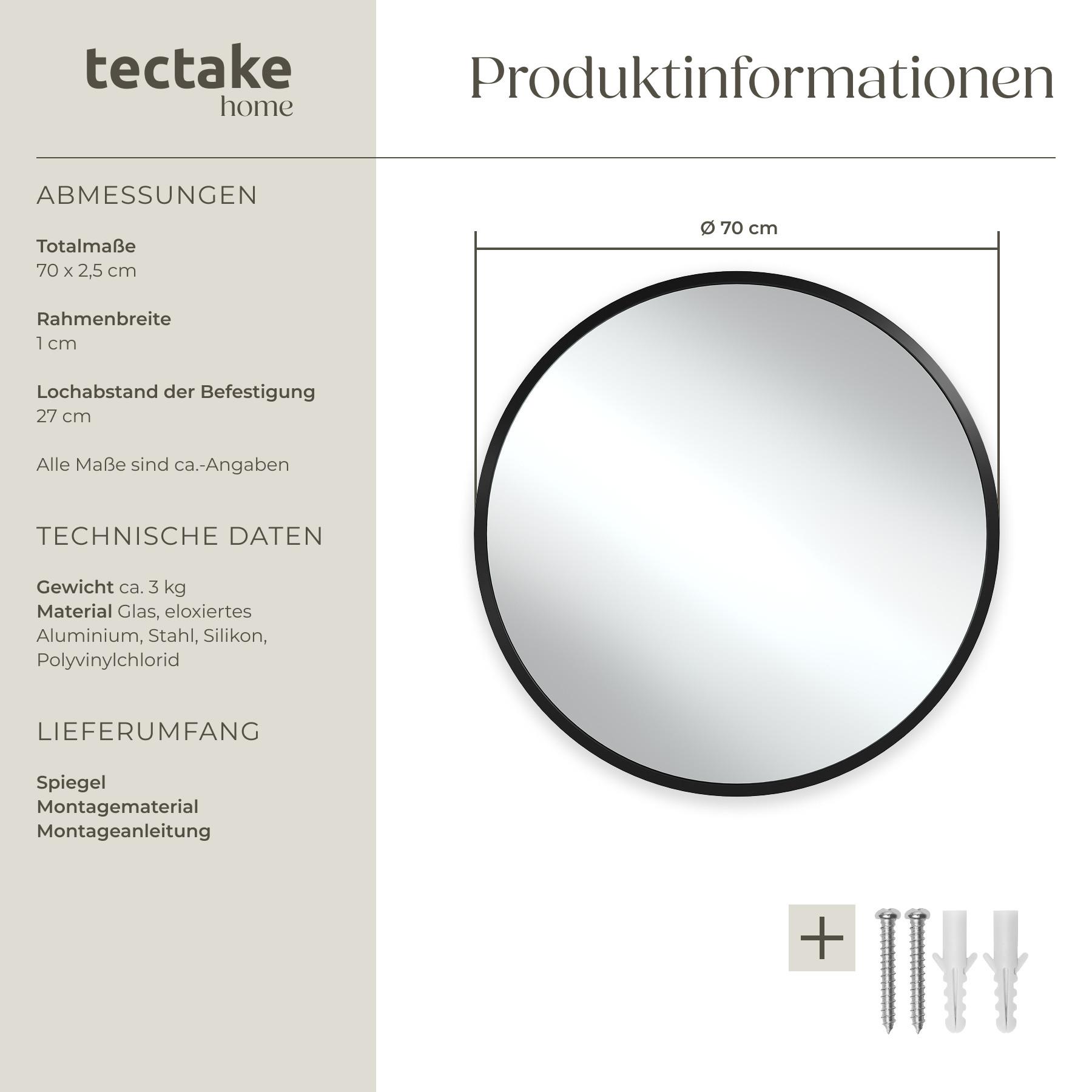 Tectake Miroir mural rond FIONA Ø 70 cm  