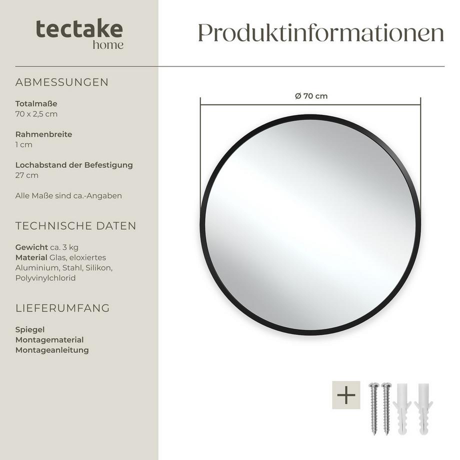 Tectake Miroir mural rond FIONA Ø 70 cm  