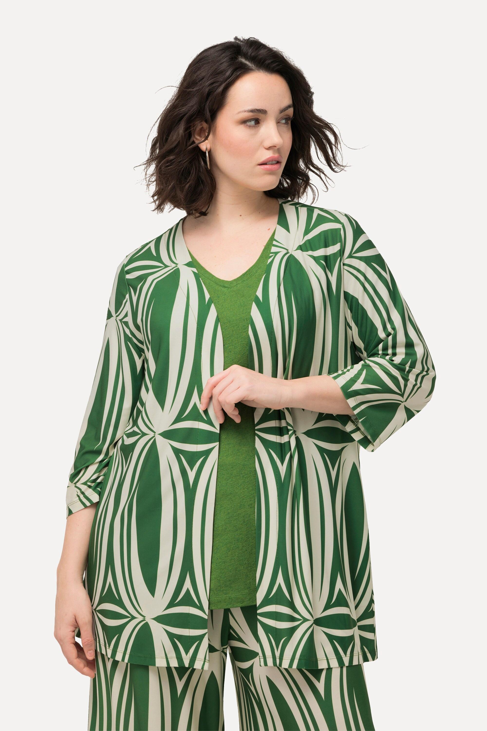 Ulla Popken Shirtjacke Grafischer Druck A-Linie 3/4 Arm  