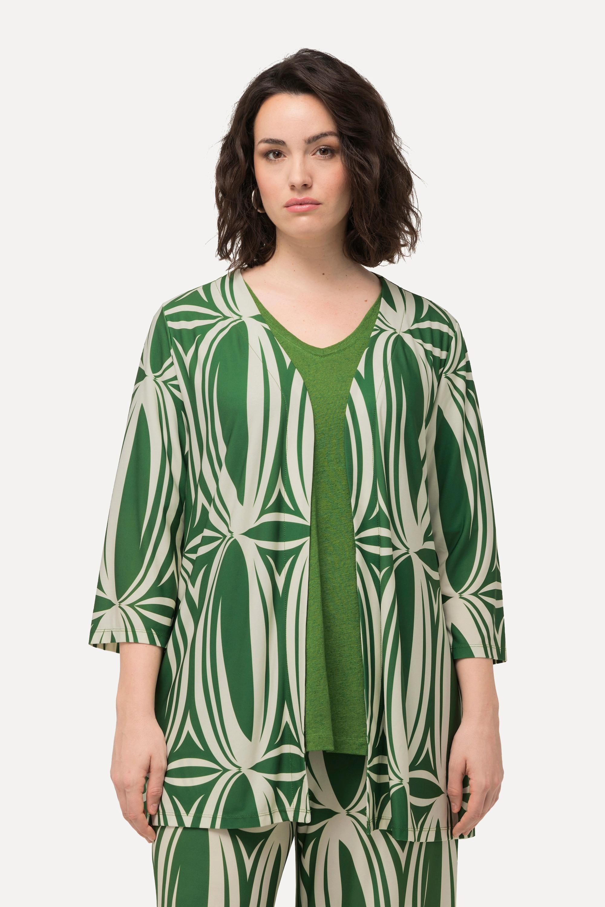 Ulla Popken Shirtjacke Grafischer Druck A-Linie 3/4 Arm  