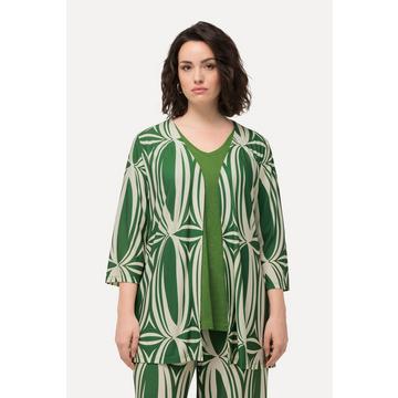 Shirtjacke, grafischer Druck, A-Linie, 3/4-Arm