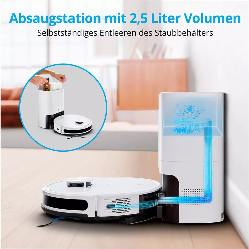 MEDION Robot aspirateur avec station d'aspiration X20 SW -navigation laser - 3 000 Pa - zones No Go & Go - Blanc