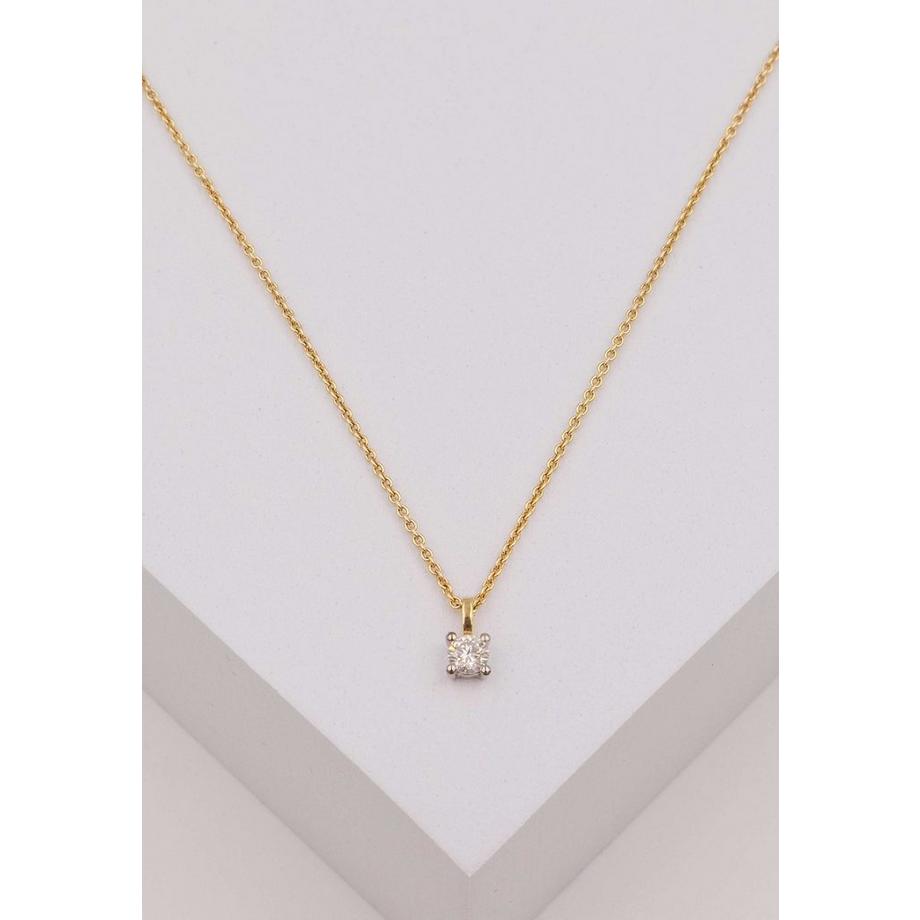 MUAU Schmuck  Solitär Anhänger 4-Griff-Fassung Gelbgold 750 Diamant 0.25ct. Fassung Weissgold 750, 9x5mm 