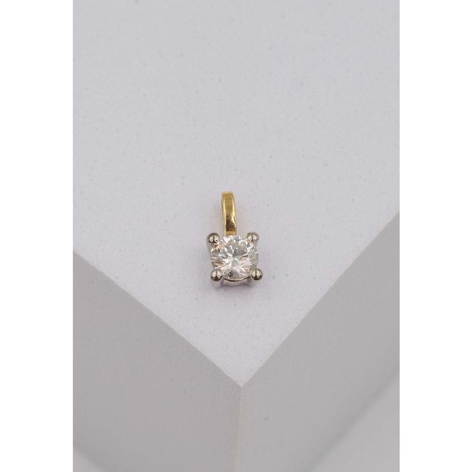 MUAU Schmuck  Solitär Anhänger 4-Griff-Fassung Gelbgold 750 Diamant 0.25ct. Fassung Weissgold 750, 9x5mm 